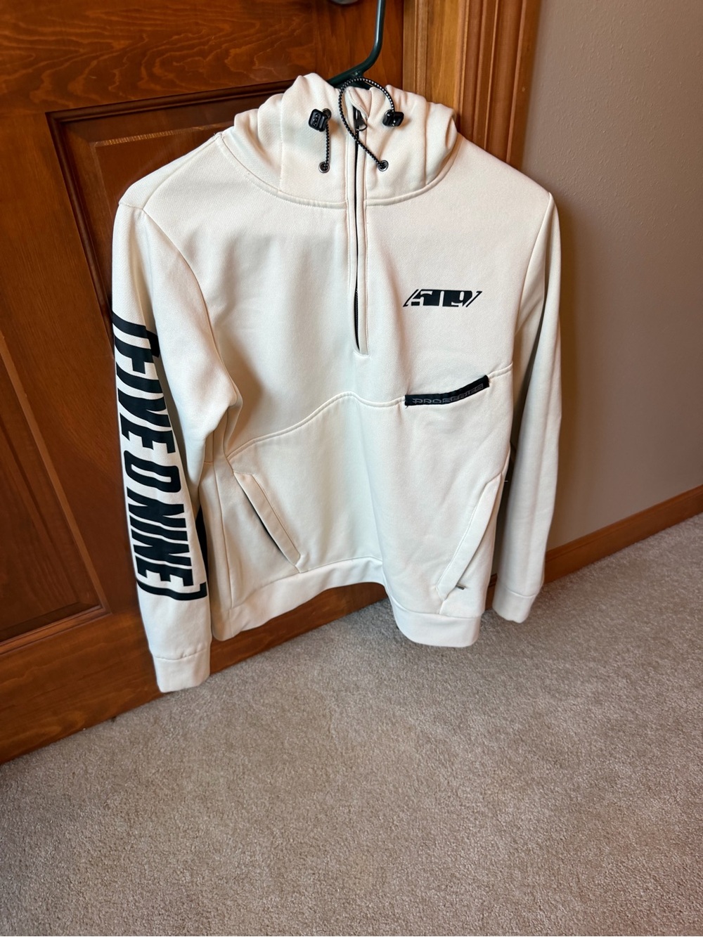 509 pro series Cream Half-Zip Hoodie with Black Sleeve Graphic